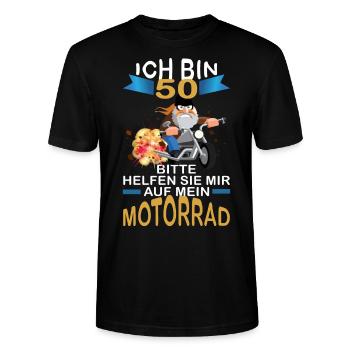 ICH BIN 50 BITTE HELFEN SIE MIR AUF MEIN MOTORRAD - Stanley/Stella Unisex Bio-T-Shirt CRAFTER - Schwarz - Vorne - Alina (178cm) & Michal (187cm)