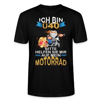 ICH BIN Ü 40 BITTE HELFEN SIE MIR AUFS MOTORRAD - Stanley/Stella Unisex Bio-T-Shirt CRAFTER - Schwarz - Vorne - Alina (178cm) & Michal (187cm)