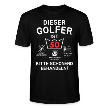 Dieser Golfer ist 50. Schonend behandeln - Stanley/Stella Unisex Bio-T-Shirt CRAFTER - Schwarz - Vorne - Alina (178cm) & Michal (187cm)