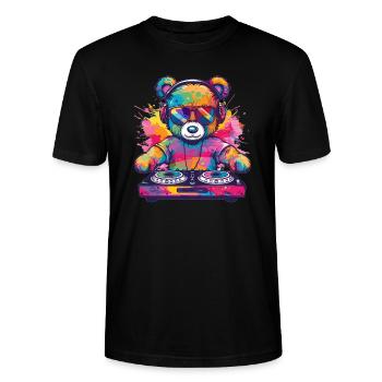 Bunter DJ Teddy - Stanley/Stella Unisex Bio-T-Shirt CRAFTER - Schwarz - Vorne - Alina (178cm) & Michal (187cm)