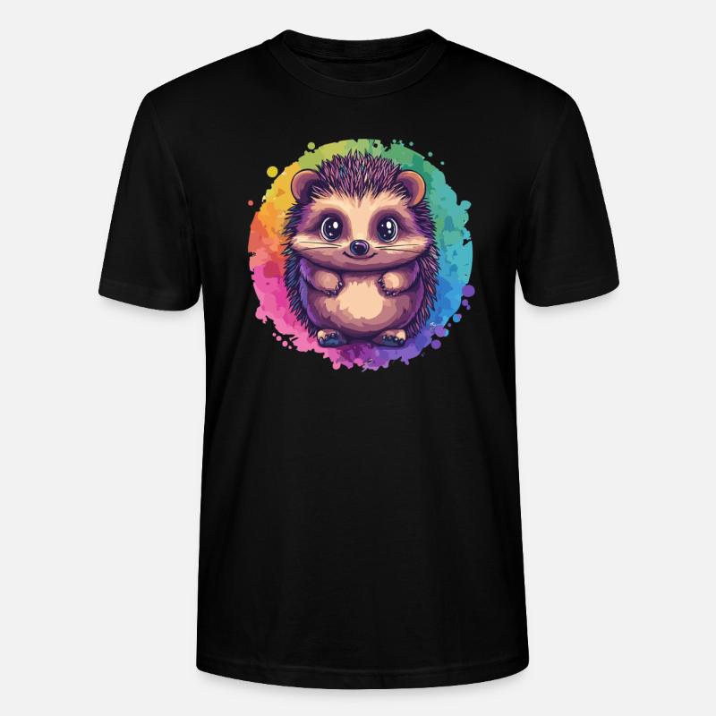Bunter Igel vor Regenbogen - Stanley/Stella Unisex Bio-T-Shirt CRAFTER - Schwarz