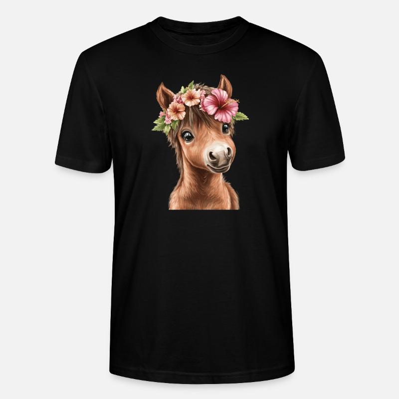 Flower pony with wreath - Stanley/Stella CRAFTER Unisex Organic T-Shirt - black