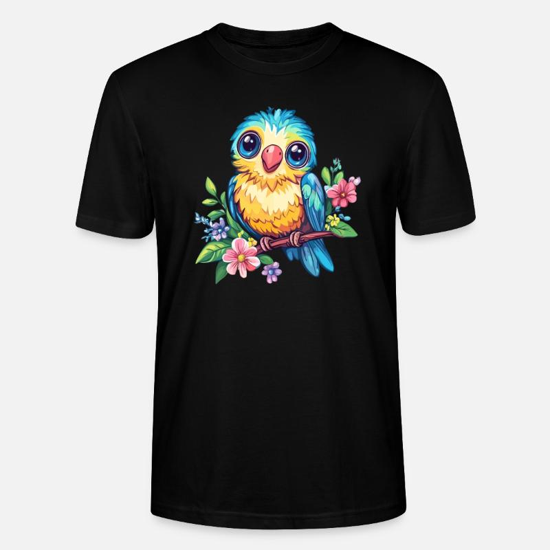 Bunter Vogel mit Blüten - Stanley/Stella Unisex Bio-T-Shirt CRAFTER - Schwarz