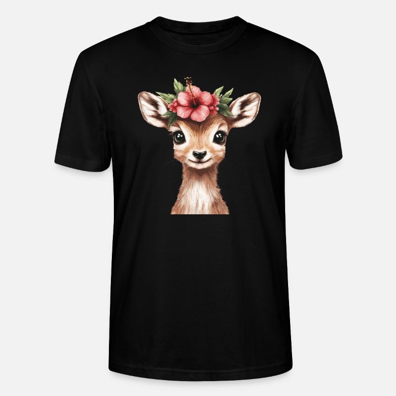 Reh mit Blüte - Stanley/Stella Unisex Bio-T-Shirt CRAFTER - Schwarz