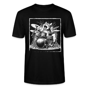 Musique Rock Chat Drôle Humour Idée Cadeau - T-shirt bio CRAFTER Stanley Stella Unisexe - noir - Devant - Alina (178cm) & Michal (187cm)