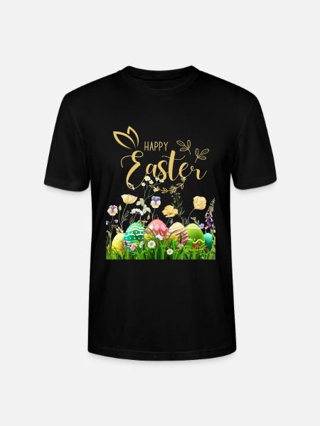 Golden Easter - Flowers and Eggs - Stanley/Stella CRAFTER Unisex Organic T-Shirt - black