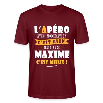 maxime Apero T shirt Humour personnalisé maxime - T-shirt bio CRAFTER Stanley Stella Unisexe - bordeaux - Devant - Alina (178cm) & Michal (187cm)