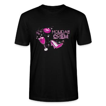 holiday crew,schrift, neon, party,sterne,party - Stanley/Stella Unisex Bio-T-Shirt CRAFTER - Schwarz - Vorne - Alina (178cm) & Michal (187cm)