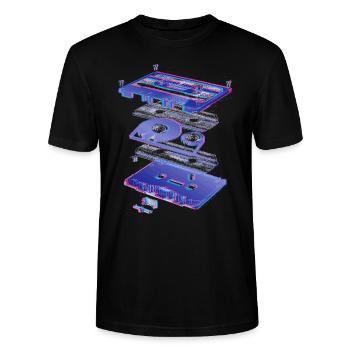 Kassette Funky - Tape - Audio - 80s - Stanley/Stella Unisex Bio-T-Shirt CRAFTER - Schwarz - Vorne - Alina (178cm) & Michal (187cm)