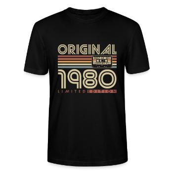Original 1980 Jahrgang Vintage Geburtstag Retro - Stanley/Stella Unisex Bio-T-Shirt CRAFTER - Schwarz - Vorne - Alina (178cm) & Michal (187cm)