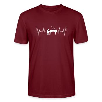 Herzschlag Klavier Silhouette - Stanley/Stella Unisex Bio-T-Shirt CRAFTER - Burgunderrot - Vorne - Alina (178cm) & Michal (187cm)