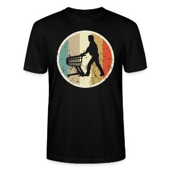 Mann mit Einkaufswagen Supermarkt - Stanley/Stella Unisex Bio-T-Shirt CRAFTER - Schwarz - Vorne - Alina (178cm) & Michal (187cm)