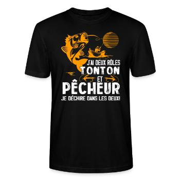 J'ai Deux Roles TONTON Pêcheur Je Déchire Pêcheu - T-shirt bio CRAFTER Stanley Stella Unisexe - noir - Devant - Alina (178cm) & Michal (187cm)