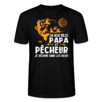 J'ai Deux Roles PAPA Et Pêcheur Je Déchire Dans - T-shirt bio CRAFTER Stanley Stella Unisexe - noir - Devant - Alina (178cm) & Michal (187cm)