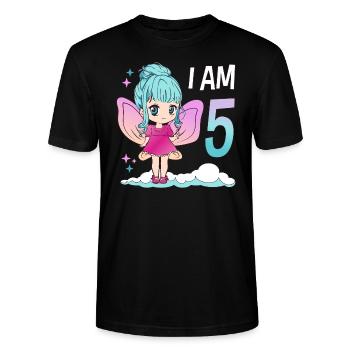 5th Birthday Fairy Girl 5 years old Kawaii - Stanley/Stella CRAFTER Unisex Organic T-Shirt - black - Front - Alina (178cm) & Michal (187cm)