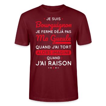 Je suis Bourguignon - Je ferme pas ma gueule - T-shirt bio CRAFTER Stanley Stella Unisexe - bordeaux - Devant - Alina (178cm) & Michal (187cm)