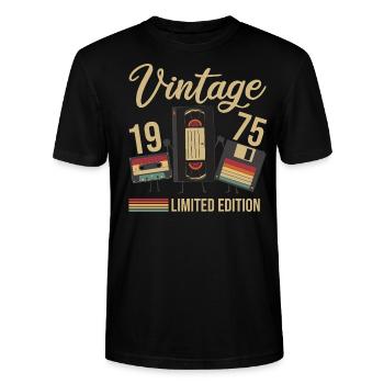 50e anniversaire célébrant les amis - T-shirt bio CRAFTER Stanley Stella Unisexe - noir - Devant - Alina (178cm) & Michal (187cm)