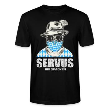 Volksfest Bayrisch Lustig Servus ihr Spacken - Stanley/Stella Unisex Bio-T-Shirt CRAFTER - Schwarz - Vorne - Alina (178cm) & Michal (187cm)
