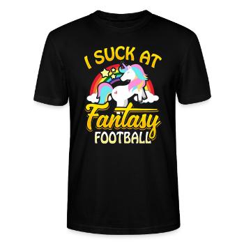 I Suck At Fantasy Football Einhorn Fussball Strafe - Stanley/Stella Unisex Bio-T-Shirt CRAFTER - Schwarz - Vorne - Alina (178cm) & Michal (187cm)