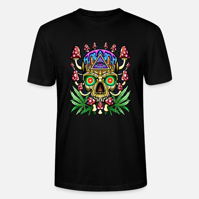 Magic Mushrooms Crâne - Psychédélique - T-shirt bio CRAFTER Stanley Stella Unisexe - noir