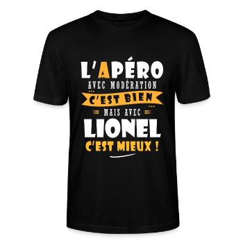 Humour Lionel Apero T shirt Humour Drôles lionel - T-shirt bio CRAFTER Stanley Stella Unisexe - noir - Devant - Alina (178cm) & Michal (187cm)