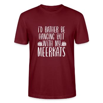 Hanging out with meerkats - Stanley/Stella CRAFTER Unisex Organic T-Shirt - burgundy - Front - Alina (178cm) & Michal (187cm)