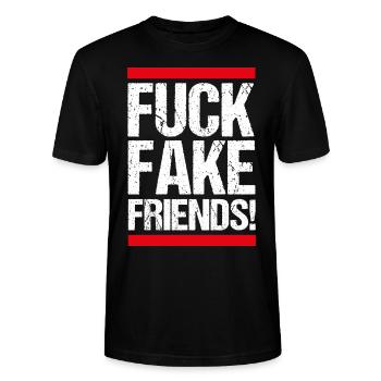 FUCK FAKE FRIENDS! - Stanley/Stella Unisex Bio-T-Shirt CRAFTER - Schwarz - Vorne - Alina (178cm) & Michal (187cm)