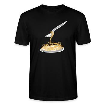 Nouilles spaghetti - T-shirt bio CRAFTER Stanley Stella Unisexe - noir - Devant - Alina (178cm) & Michal (187cm)