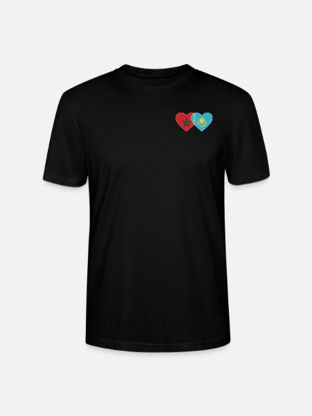 Morocco Kazakhstan Flag Heart - Stanley/Stella CRAFTER Unisex Organic T-Shirt - black