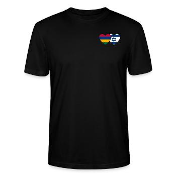 Mauritius Israel Flag Heart - Stanley/Stella CRAFTER Unisex Organic T-Shirt - black - Front - Alina (178cm) & Michal (187cm)