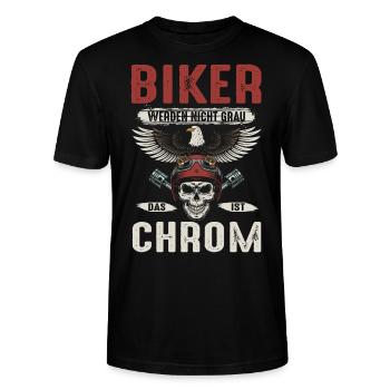 Biker Motorradfahrer Chrom - Stanley/Stella Unisex Bio-T-Shirt CRAFTER - Schwarz - Vorne - Alina (178cm) & Michal (187cm)