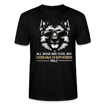 All dogs are cool German Shepherd Herding Dog - Stanley/Stella CRAFTER Unisex Organic T-Shirt - black - Front - Alina (178cm) & Michal (187cm)