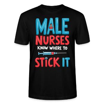Male Nurses - Stanley/Stella CRAFTER Unisex Organic T-Shirt - black - Front - Alina (178cm) & Michal (187cm)