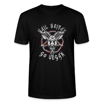 Hail Seitan Go Vegan Veganer Metal Geschenk Spruch - Stanley/Stella Unisex Bio-T-Shirt CRAFTER - Schwarz - Vorne - Alina (178cm) & Michal (187cm)