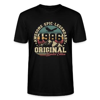 Original 1986 Vintage Födelsedagspresent Retro - Ekologisk T-shirt CRAFTER unisex från Stanley/Stella - svart - Fram - Alina (178cm) & Michal (187cm)