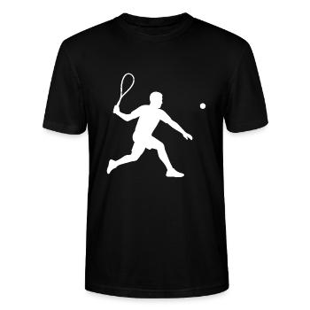 Joueur de squash jouant au squash - T-shirt bio CRAFTER Stanley Stella Unisexe - noir - Devant - Alina (178cm) & Michal (187cm)