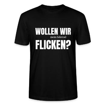 Lustiger Fahrrad Spruch - wollen wir flicken? - Stanley/Stella Unisex Bio-T-Shirt CRAFTER - Schwarz - Vorne - Alina (178cm) & Michal (187cm)