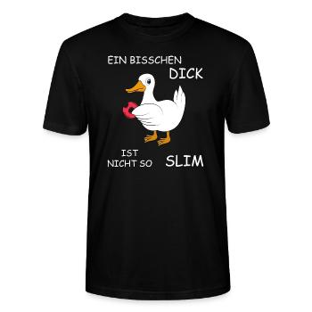 Ente mit Donut Spruch - Stanley/Stella Unisex Bio-T-Shirt CRAFTER - Schwarz - Vorne - Alina (178cm) & Michal (187cm)