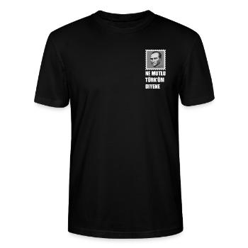 Atatürk - Nemutlu Türküm diyene - Schriftzug - Stanley/Stella Unisex Bio-T-Shirt CRAFTER - Schwarz - Vorne - Alina (178cm) & Michal (187cm)