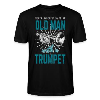 Trompette instrument en laiton vieillard - T-shirt bio CRAFTER Stanley Stella Unisexe - noir - Devant - Alina (178cm) & Michal (187cm)