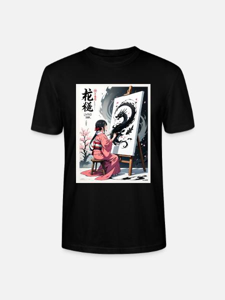 Sakura Dragon Ink Painting - Stanley/Stella CRAFTER Unisex Organic T-Shirt - black