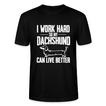 Dackel : Hart arbeiten für - Stanley/Stella Unisex Bio-T-Shirt CRAFTER - Schwarz - Vorne - Alina (178cm) & Michal (187cm)