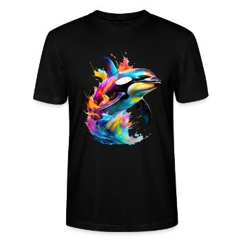 Painted Orca - Stanley/Stella CRAFTER Unisex Organic T-Shirt - black - Front - Alina (178cm) & Michal (187cm)