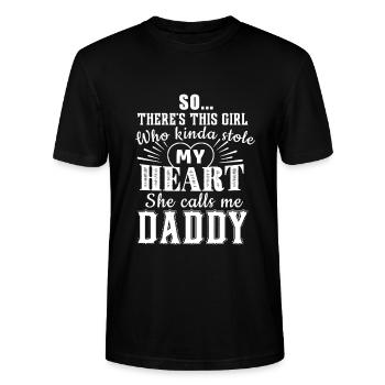 dad papa daddy heart tochter girl - Stanley/Stella Unisex Bio-T-Shirt CRAFTER - Schwarz - Vorne - Alina (178cm) & Michal (187cm)