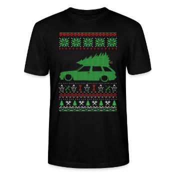 Christmas Ugly Sweater - Stanley/Stella Unisex Bio-T-Shirt CRAFTER - Schwarz - Vorne - Alina (178cm) & Michal (187cm)