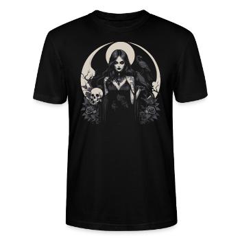 gothic girl and ravens over the moon - Stanley/Stella CRAFTER Unisex Organic T-Shirt - black - Front - Alina (178cm) & Michal (187cm)