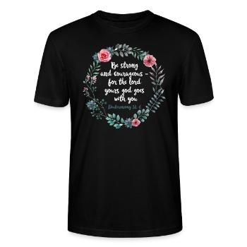 Soyez courageux et fort Moïse 31 6 Fleurs Bible Dicton - T-shirt bio CRAFTER Stanley Stella Unisexe - noir - Devant - Alina (178cm) & Michal (187cm)