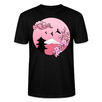 Sakura Cherry Blosseom Pink - T-shirt bio CRAFTER Stanley Stella Unisexe - noir - Devant - Alina (178cm) & Michal (187cm)