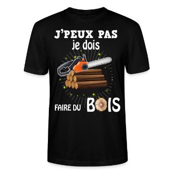 Le Bois M'attend Humour Bucheron passion - T-shirt bio CRAFTER Stanley Stella Unisexe - noir - Devant - Alina (178cm) & Michal (187cm)