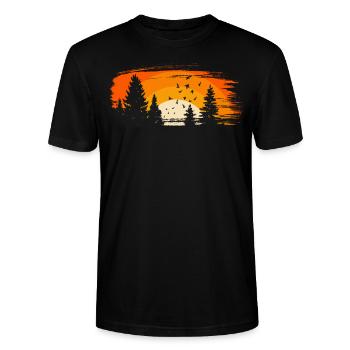 Wald mit Vögeln orange - Stanley/Stella Unisex Bio-T-Shirt CRAFTER - Schwarz - Vorne - Alina (178cm) & Michal (187cm)